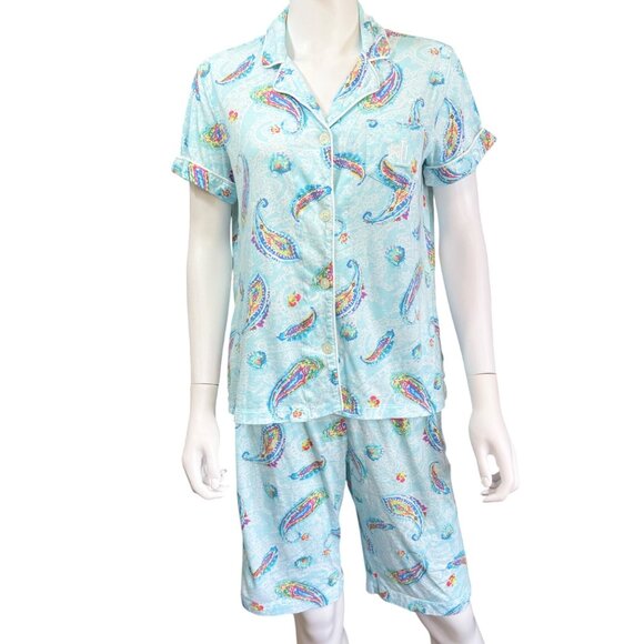 Lauren Ralph Lauren Paisley Pajama 2pc Set Womens Medium Multicolor Relaxed Fit - Picture 1 of 8